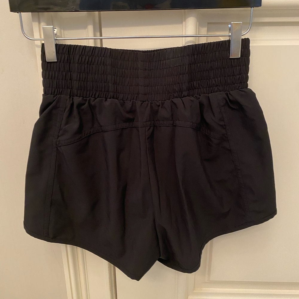 High waisted black running shorts with liner
